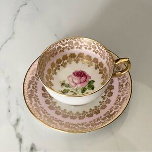 Pink & Gold Rose Cup & Saucer - Windsor
